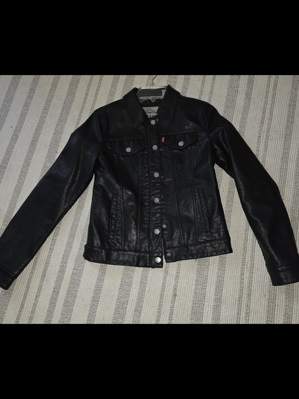 Levi's Black Faux Leather Trucker Jacket with Zipper Closure & Snap Front